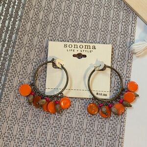 Sonoma Bronze Hoop Earrings with Orange Discs and Pink Accents